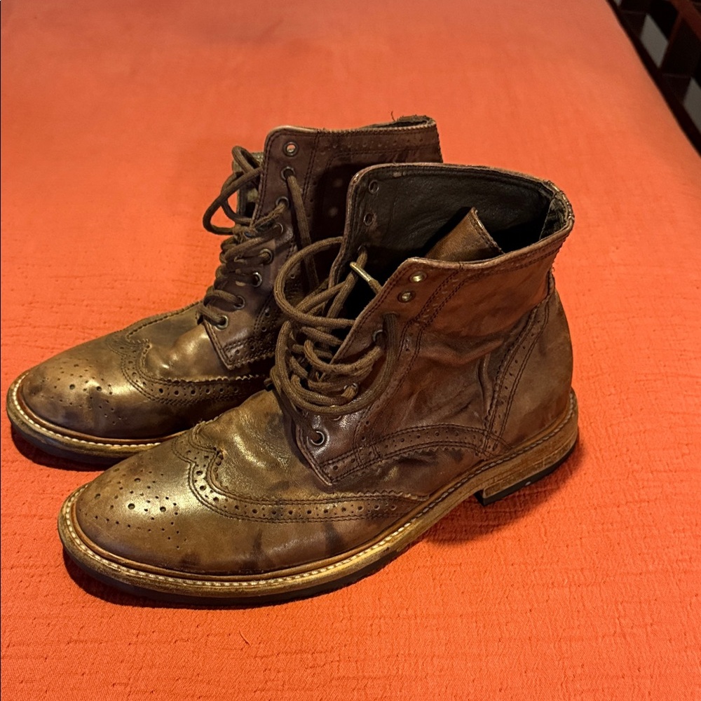 All Saints Distressed Brown Leather Boots